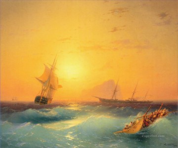 150の主題の芸術作品 Painting - イワン・アイヴァゾフスキー アメリカ人がジブラルタルの岩から船を出す 海景